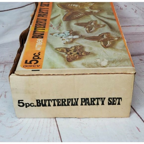 Rare Amber 5 Piece Vintage Brown Glass Butterfly Home Décor Candy Nut Dish Set - Picture 8 of 9
